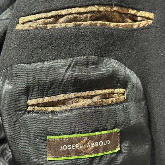 Joseph Abboud Men's Black Wool Cashmere Blend  Overcoat Topcoat Peacoat Size 46R - Picture 9 of 12